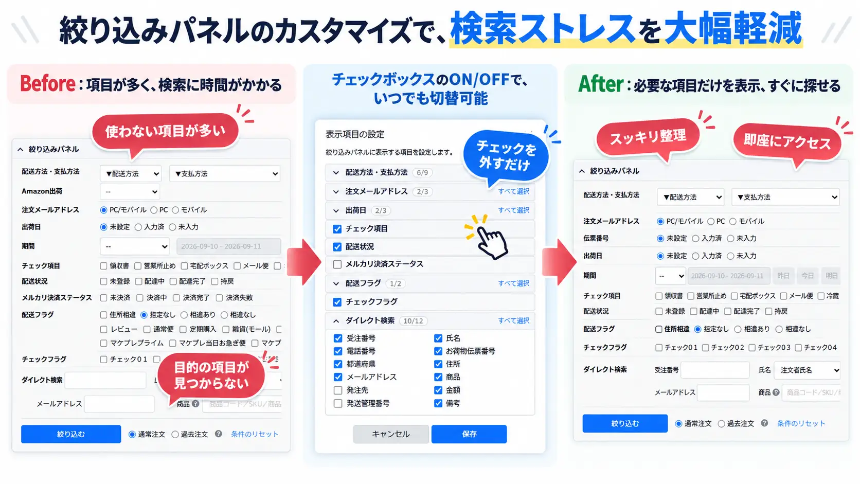 絞り込みパネルのカスタマイズ