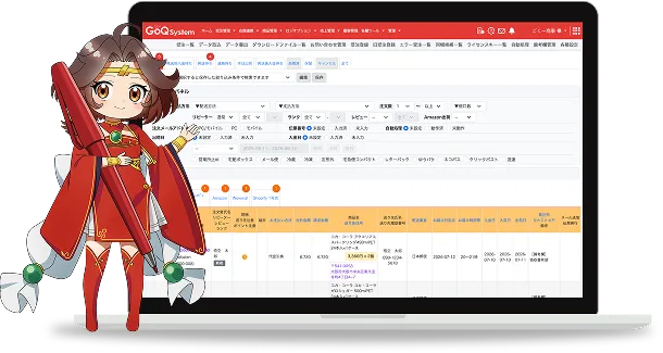 GoQSystemの管理画面とイメージキャラクターのごくーちゃん